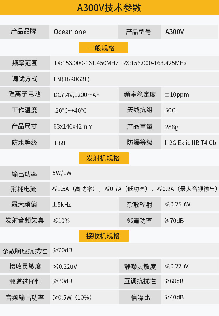 Oceanone对讲机A300V