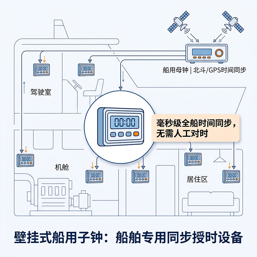 壁挂船用子钟：船舶专用同步计时设备